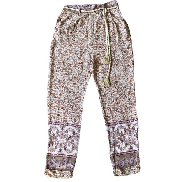 Anthropologie Ollari Boho Animal Print Pull On Tapered Realxed Summer Pants Sz M - Picture 9 of 16